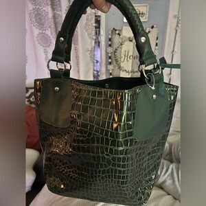 Forest Green leather large shoulder purse